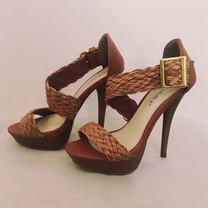 Slide on Heeled Sandals with Braided Strap